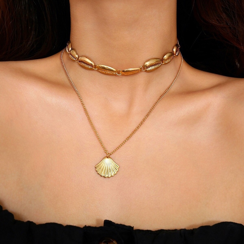 🐚 Boho Gold Two Layers Shell Necklaces - Picture 2 of 6